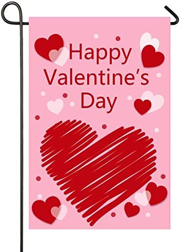 Happy Valentine Garden Flag Double Sided 12 X 18 Inch, Valentines Day Decorations for Garden Valentines Day Party Supplies