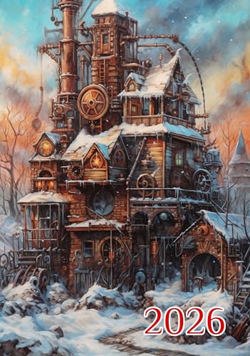 2026 Wall Calendar [12 pages 8x12] Incredible Steampunk Buildings with Incredible Clocks Vintage Book Illustration Poster