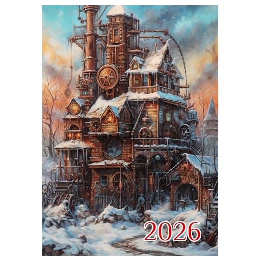 2026 Wall Calendar [12 pages 8"x12"] Incredible Steampunk Buildings with Incredible Clocks Vintage Book Illustration Poster