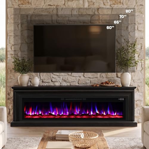 Image of BREEZEHEAT 70'' Fireplace TV Stand, Large Electric Fireplace with Mantel