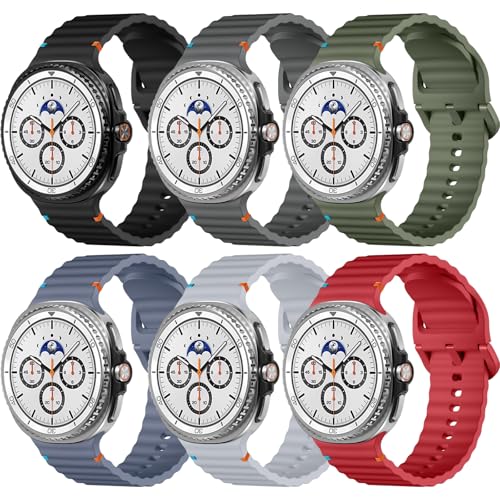6 Pack Silicone Bands for Samsung Galaxy Watch 8 Band 40mm 44mm/8 Classic 46mm for Men Women, Soft Breathable No Gap One Click Replacement Sport Strap Wristband for Galaxy Watch 8 Classic, S/M