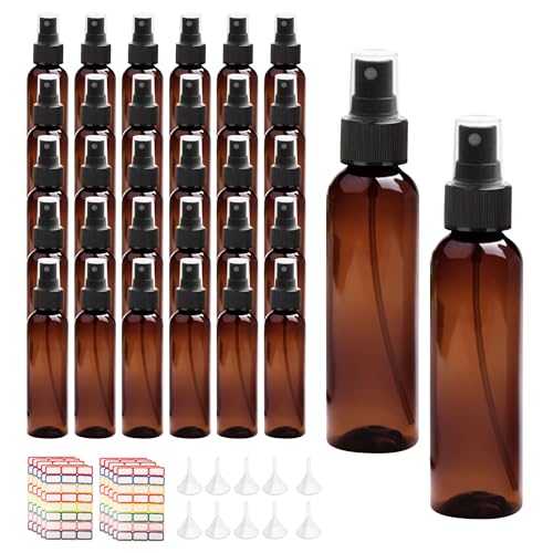 36 Pack Amber Spray Bottles 2 oz Small Spray Bottle Plastic Mini Sprayer Empty Bottle, Refillable Fine Mist Spray Bottles Bulk for Travel, Essential Oils