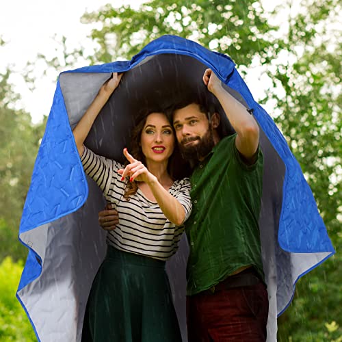 Hooded Outdoor Blanket, Extra Large (82 \"x 55\") Waterproof Camping Blanket, Quilted, Thick Fleece, Warm, Windproof, Sand Proof, Portable and Wear-Resistant, Perfect for Stadium,Blue Picnic, Camping