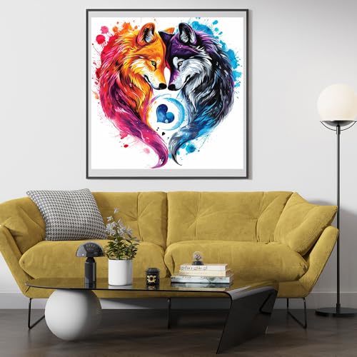 Image of Moohue Stamped Cross Stitch Kits for Adults Animals Love Wolves 14CT Pre Printed Cross Stitch Kits for Beginners (Animals Love Wolves)