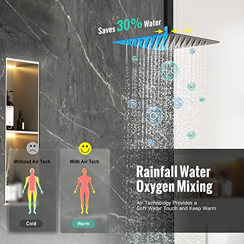 Image of SR SUN RISE 12 Inches Shower System with Tub Spout Modern Tub and Shower Faucet Combo 1.8GPM All Metal Square Rainfall Shower Head and Handheld Shower Fixture Include Valve and Trim Kit, Matte Black