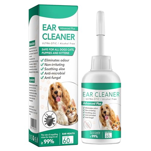 GNAUMORE Limpiador De Oídos para Perros Y Gatos,Gotas para Ácaros del Oído,Cuidado Orejas, Adecuado Pare Todo Tipo De Animales Pequeños,60ML