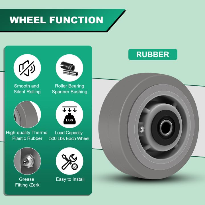 Miniatura 3 de Ruedas giratorias resistentes de 5 x 2 pulgadas, ruedas industriales, ruedas de goma, juego de 4 con capacidad de hasta 2000 libras