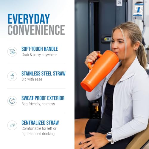 Image of Ice Shaker 32 oz Tumbler with Handle and Straw | 32oz Orange | Cold for 30+ Hours | 2-in-1 Tumbler Shaker Bottle | Odor-Free 32 ounce Bottle for Water, Protein Shakes, Smoothies, Cocktails