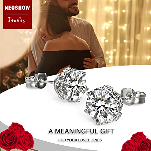 18k White Gold Plated 925 Sterling Silver Pure Brilliance Cubic Zirconia Stud Earrings Round Cut Simulated Diamond CZ Stud Earrings Fine Jewelry for Women Men 5
