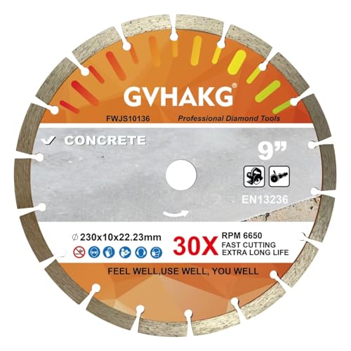 GVHAKG 230 mm Diamond Cutting Disc, Segmented General Purpose Blade Dry/Wet Cutting Concrete, Masonry, Brick, Block(230x10x22.23mm)