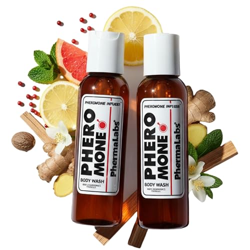 PHERMALABS Pheromone Body Wash for Men PHERO MONE Mini 2-Pack | Confidence & Attraction Formula | Fresh Citrus Woody Scent | 2.5 Fl Oz Each