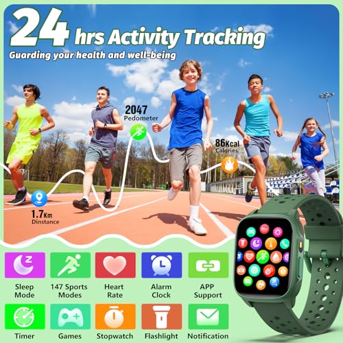 Kids Watch with 140 Sports Modes, 1.5" Kids Fitness Tracker, Smart Watch kids, No APP/Phone Required, Sleep Monitor, Heart Rate, Puzzle Games, IP68 Waterproof, Gifts for Girls Teens Aged 6-152
