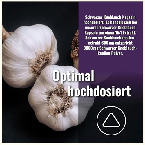 Schwarzer Knoblauch Kapseln hochdosiert 9000 mg Aus 15:1 Extrakt - 365 Kapseln - Black Garlic Capsules - Vegan...