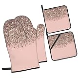 Blush Rose Gold Oven Mitts and Pot Holders Sets 4 Piece Set,Suitable for Kitchen Cooking Heat Resist