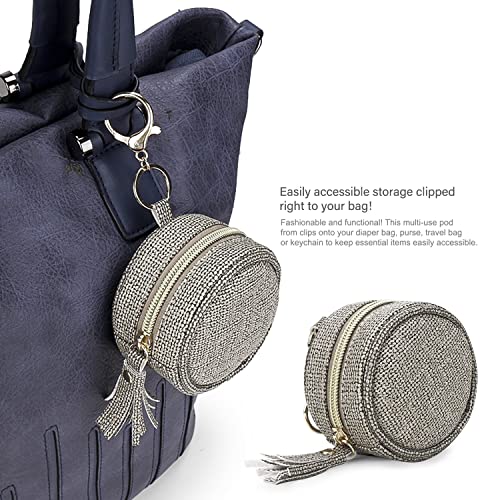Image of Pacifier Case Bag - Leather Pacifier Holder with Clip for Diaper Bag Stroller Purse Charm, Holds 2 Pacifiers Outdoor Travel (Weave Dark Grey)