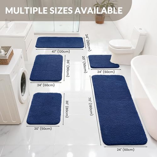 Exclusivo Mezcla Bathroom Rugs Mat 17x24, Extra Soft Non Slip Absorbent Water Microfiber Bath Rugs, Machine Washable Quick Dry Bath Mats for Bathroom Floor, Shower, Home Decor, Solid Navy Blue