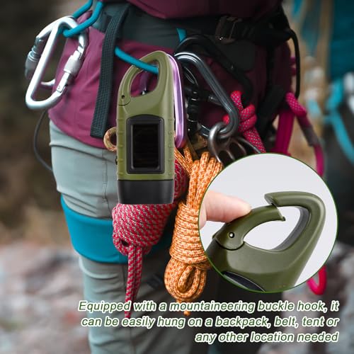 Miniatura 6 de Sporgo Linterna Led De Manivela Recargable: 2 Unidades De Linternas Solares Con Dinamo Con Mosquetón, Mini Linterna Portátil Con Manivela Y Panel Solar Para Camping Al Aire Libre