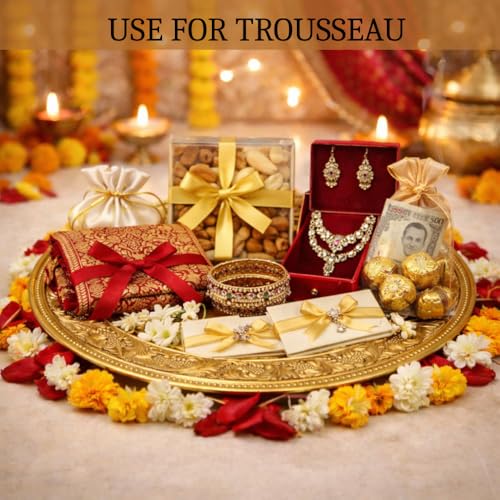Image of Luxury Round Gold Decorative Plate | Pooja Thali, Gift Hamper Base, Charger Plate & Decorative Platter for Home Decor, Wedding & Festive Gifting