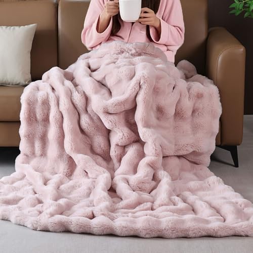 BlanketSolution Pink Fluffy Faux Fur Throw Blanket...