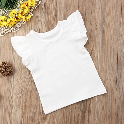 Infant Toddler Baby Girl Top Basic Plain Ruffle T-Shirt Blouse Casual Clothes (2-3 Years, White) #TOP2