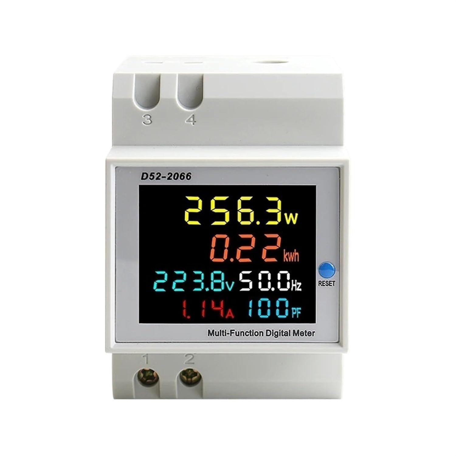 Color LCD Screen Single-Phase Household Smart Watt-Hour Meter Guide Rail Type 220V Voltage Current Power Frequency Factor Meter(250-450V Built-in CT)