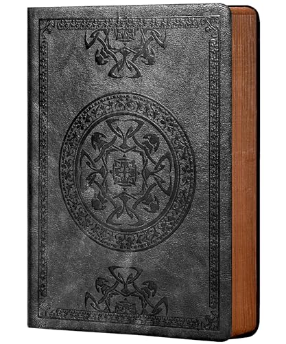 CAGIE Notizbuch Tagebuch für Erwachsene Schwarz Vintage Journal Buch Leder Notizbuch A5 Softcover 288 Seiten Liniert Tagebuch Reisetagebuch für Männer Gothic Retro Notizbücher 5.7 X 8.3