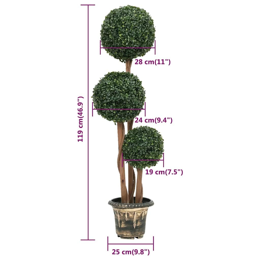 Planta artificial de boj con forma esférica, color verde, 119 cm