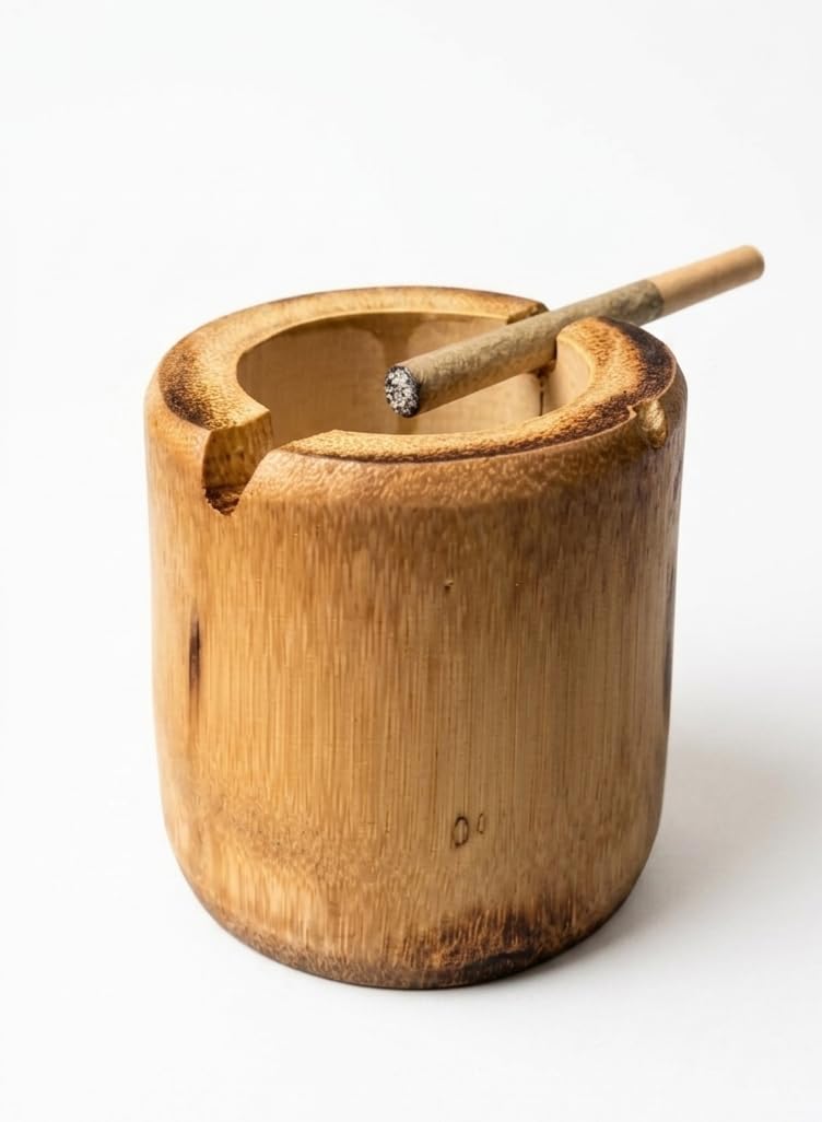 Wooden Ashtray, Cylindrical Shape, Natural Wood Finish, Rustic Style, with Cigarette Rest Notch-image-26