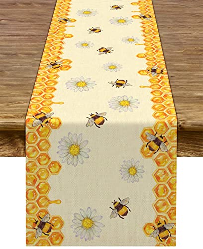 Linen Bee Daisy Table Runner Rustic Home Farmhouse Table Cover Boy Girl Bithday Party Indoor Outdoor Decoration Home Kitchen Dining Room Decor 13 X 72Inch #TOP12