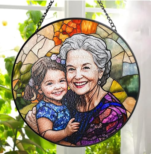 LOVELYPOD Personalized Grandma Stained Glass Suncatcher, Photo Fa...