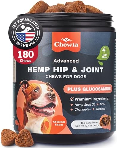 Glucosamine for Dogs – Hip and Joint Supplement Dogs – Glucosamine Chondroitin Dog Chews with MSM – Dog Hip and Joint Supplement – Hemp Hip and Joint Chews for Dogs – Mobility, Skin & Coat Health