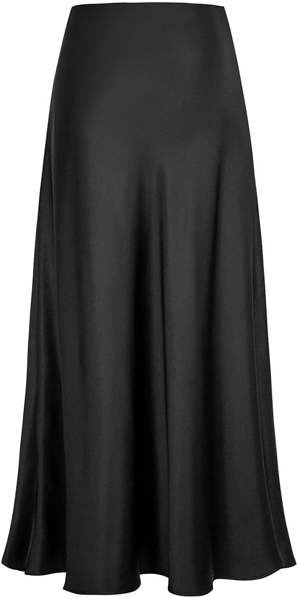 Women's Spring Summer Satin Silk High Waist Ruffle A Line Long Maxi Skirt Tulip Hem Skirts - Image 5