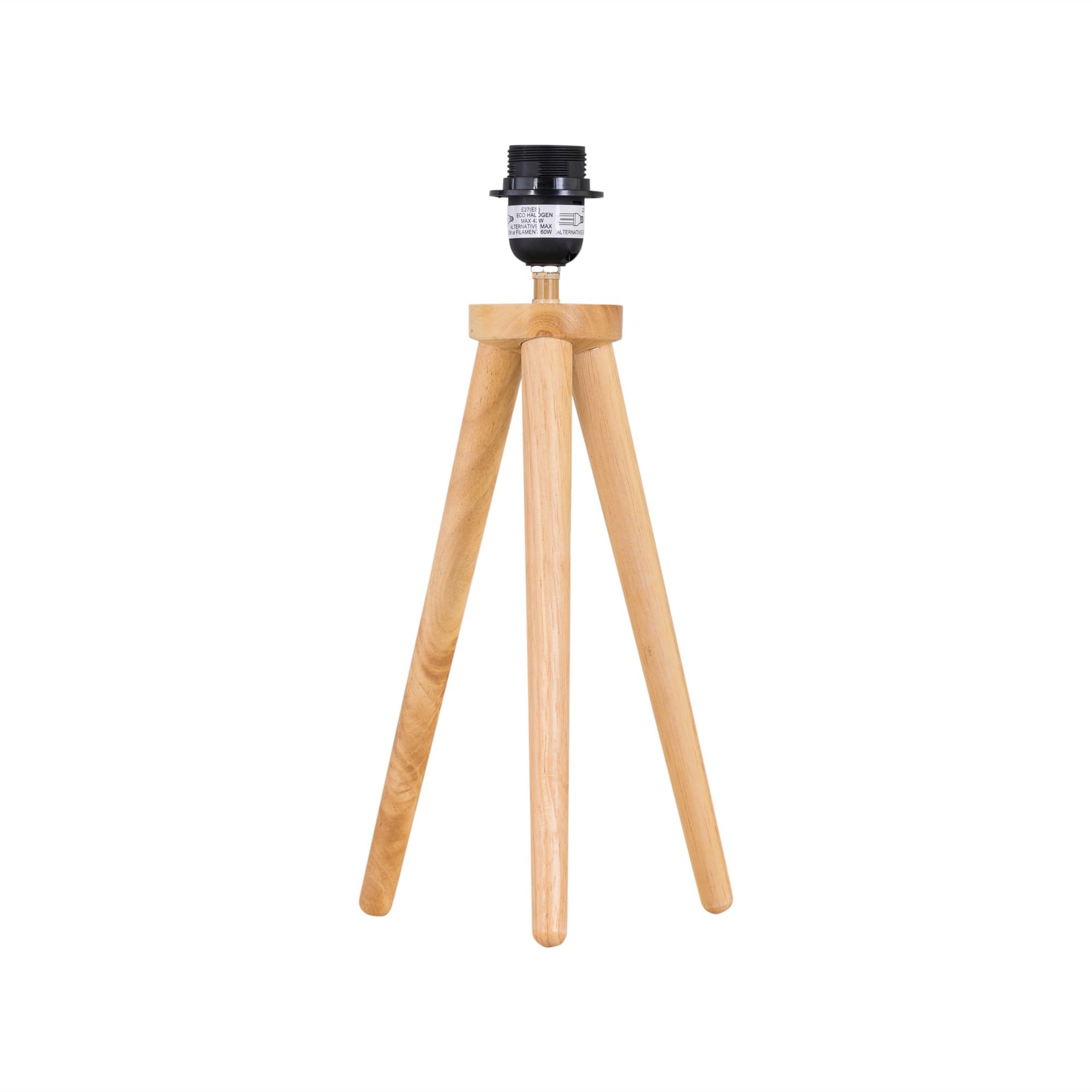 Firstchoicelighting Light Wood Wooden Tripod Table Lamp Or Bedside Light Base Only, Natural Light Oak, Height 38Cm, Led Compatible