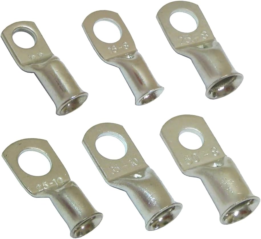 10x Copper Tube Terminals 6mm to 95mm Cable Welding Crimp Terminal Ring Lug Battery Starter (25mm² - 10mm)