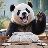 Murales de pared de tamaño personalizable, caricatura caprichosa, lindo panda ondeando, cara expresiva, cuerpo oscuro, parque al aire libre, naturaleza, papel tapiz autoadhesivo de tela para sala de