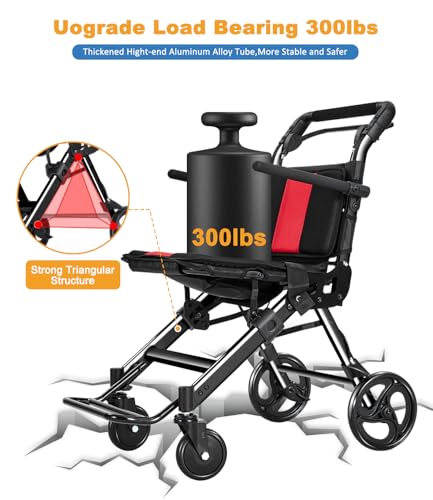 Image of Wheelchairs for Adults,Transport Wheelchair Lightweight Foldable Chairs with Handbrakes,Portable Wheelchair Travel Wheel Chairs for Seniors，Up to 300lbs,Black