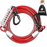 Dog Tie Out Cable Chew Proof 30FT, Dog Leads for Yard 30ft & Runner Cable, Heavy Duty Leash for Large Dogs with Spring for Training Outside Yard & Camping Red