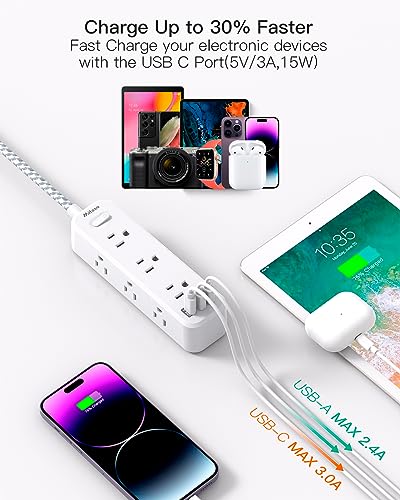 Image of Mifaso Cruise Ship Essentials - Power Strip with USB Ports Compatible with Smartphones (Cable - 08)