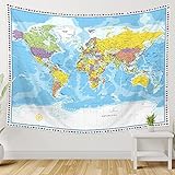 Large World Map Tapestry Wall Hanging Tapestry World Map For Kids Educational Tapestry With Country...