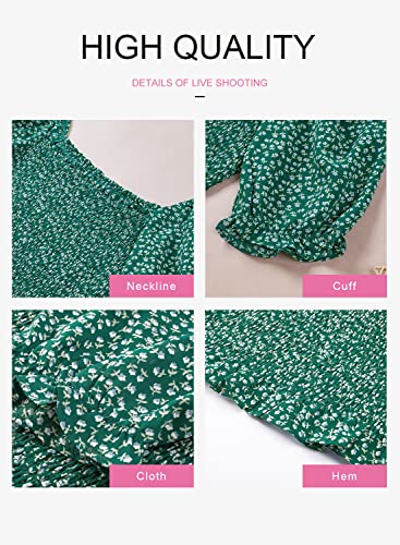 Evaless Womens Tops Off Shoulder Blouses Short Sleeve Clothes For Women Fashion 2023 Spring Summer Vintage Floral Square Neck Elegant Ladies Green Tops And Blouses For Women Business Casual, X-Large #TOP4