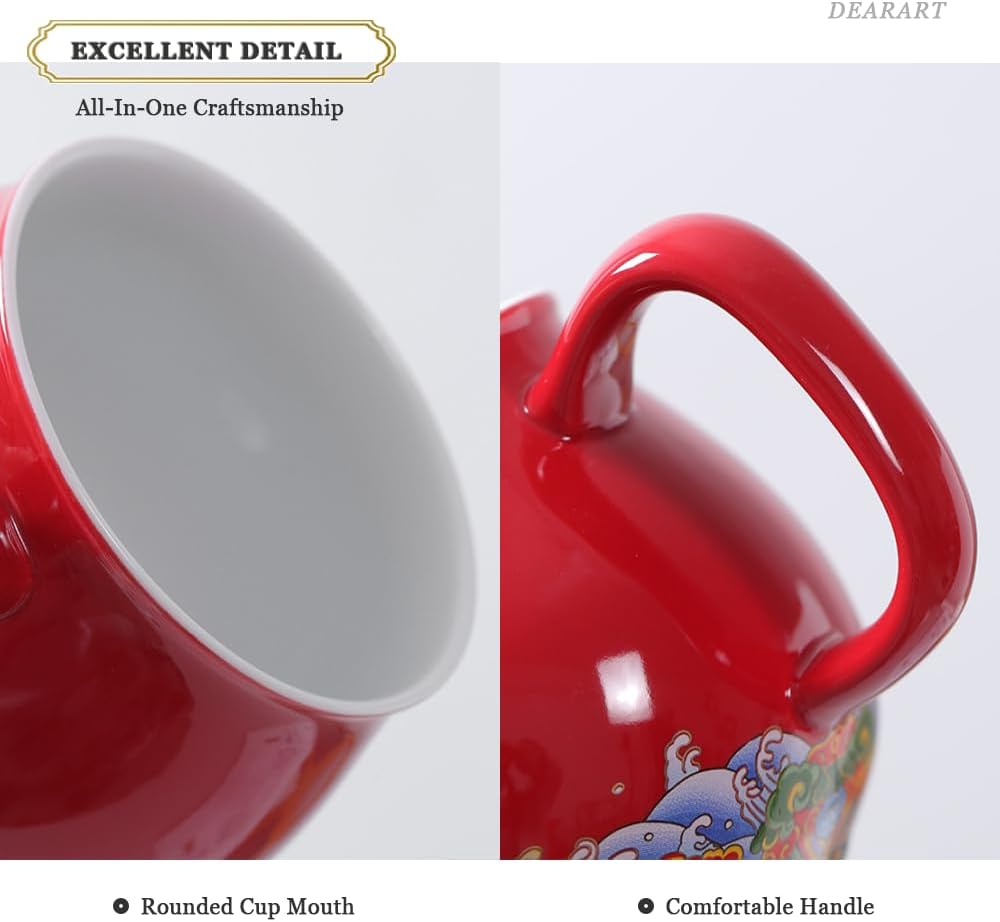 DEARART Beautiful Tea Cup Portable Set, 10.8oz Mug and 2-Cups, Wide Mouth Easy to Clean Keep Tea Hot, Steeping Loose Leaf Tea Bag, Cute Cat, Red image 3