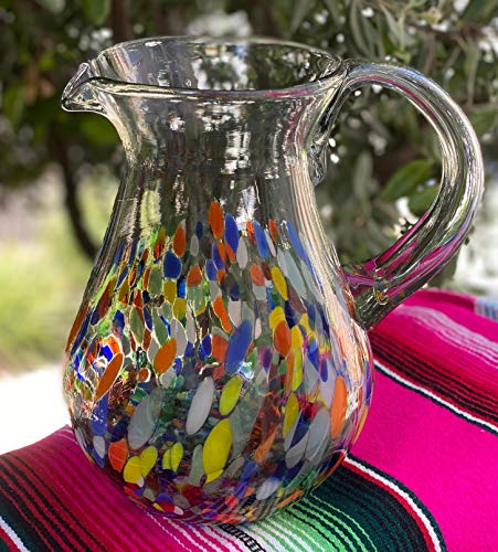 Mexican Hand Blown Glass Pitcher – Confetti Carmen Design (84 Oz) #TOP3