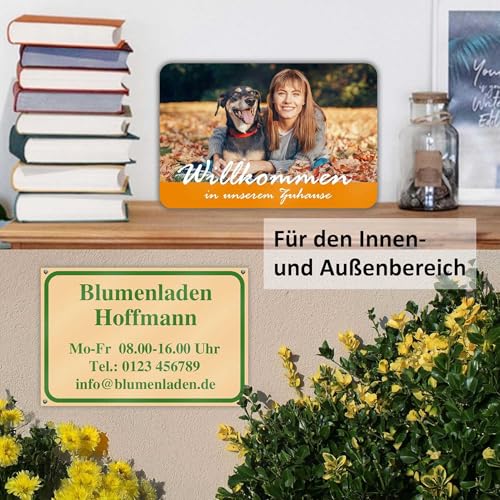 Indigos UG - Schilder selbst gestalten mit Wunschtext - Schild personalisiert grau - Aluverbundplatte in 8 Größen - mit Text und Schrift - für Garage, Parkplatz, Firma, Schule, Hotel oder Carport
