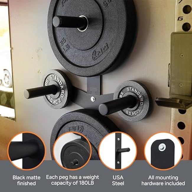PRx Performance Profile Weight Plate Storage 3-Peg or 4-Peg Wall-Mounted Vertical Bumper weight plate Holder garage Workouts, home or commercial gym 2-Inch Barbell Plates