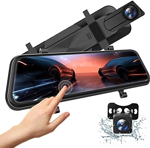Volway Mirror Dash Cam 2.5K, 10 inch Full Touch Screen w/ Voice Control, Rear View Mirror Camera w/ Night Vision, Waterproof Backup Camera, Parking Assistance for Car