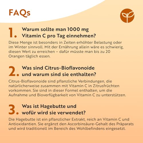 Nutravita Vitamin C 1000mg hochdosiert – 6 Monatsvorrat – Mit Bioflavonoide aus der Bitterorange und Hagebutte –180 Tabletten – 6 Monatsvorrat – Ohne unerwünschte Zusätze