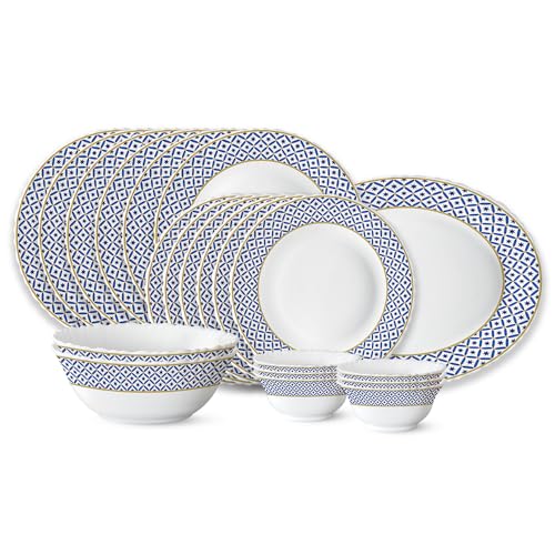 Image of Larah by Borosil Juliet Fluted Series Opalware Dinner Set | 21 Pieces for Family of 6 | Microwave & Dishwasher Safe | Bone-Ash Free | Crockery Set for Dining & Gifting | Plates & Bowls | White