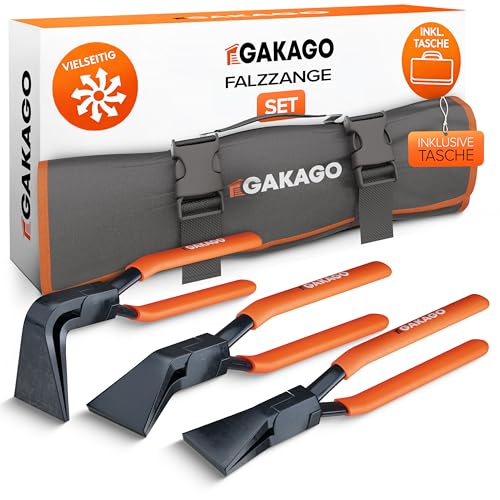 Gakago Falzzangen Set 3-teilig - 45 90 180 Abkantzange/Biegezange mit extra breiten 60mm Backen - inkl. Aufbewahrungstasche - Präzises Spengler Werkzeug für Dachdecker und Blech biegen