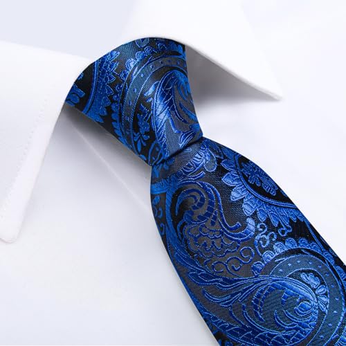 Image of DiBanGu Mens Paisley Tie Set Silk Woven Jacquard Necktie and Pocket Square Cufflinks Gift Set for Wedding Bussiness