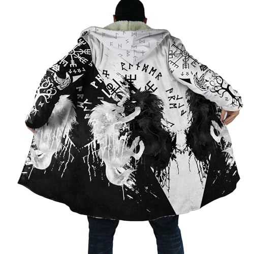 Viking Tattoo Fenrir Wolf Winter Warm Hooded Coat 3D Print Zip Hoodie Casual Cashmere Coat Parka Harajuku Jacket Outerwear2
